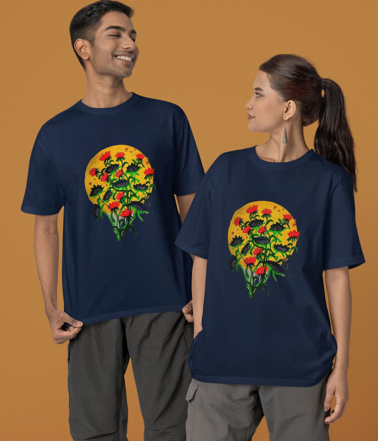 Floral Dusk - Terry Oversized T-Shirt - Dark