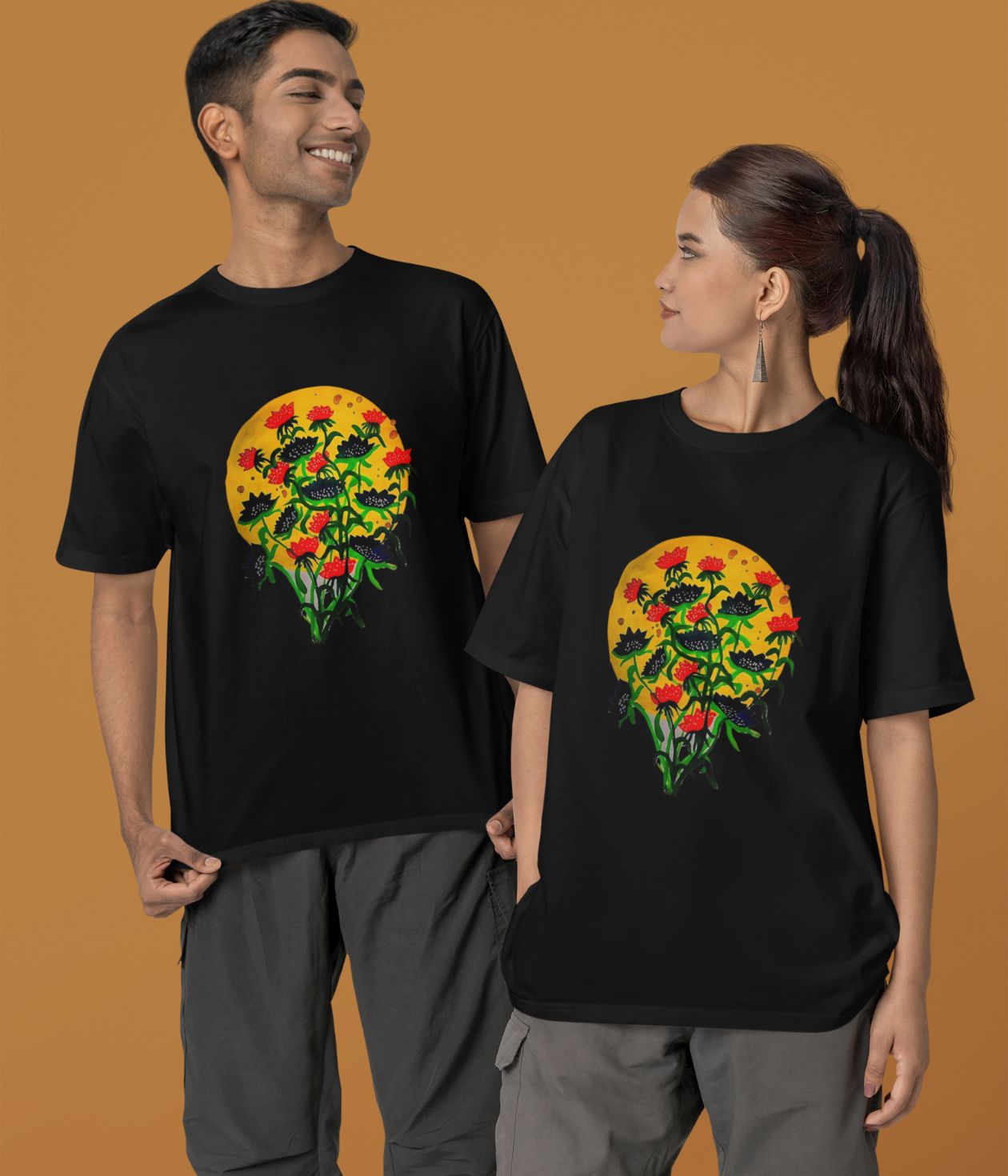 Floral Dusk - Terry Oversized T-Shirt - Dark