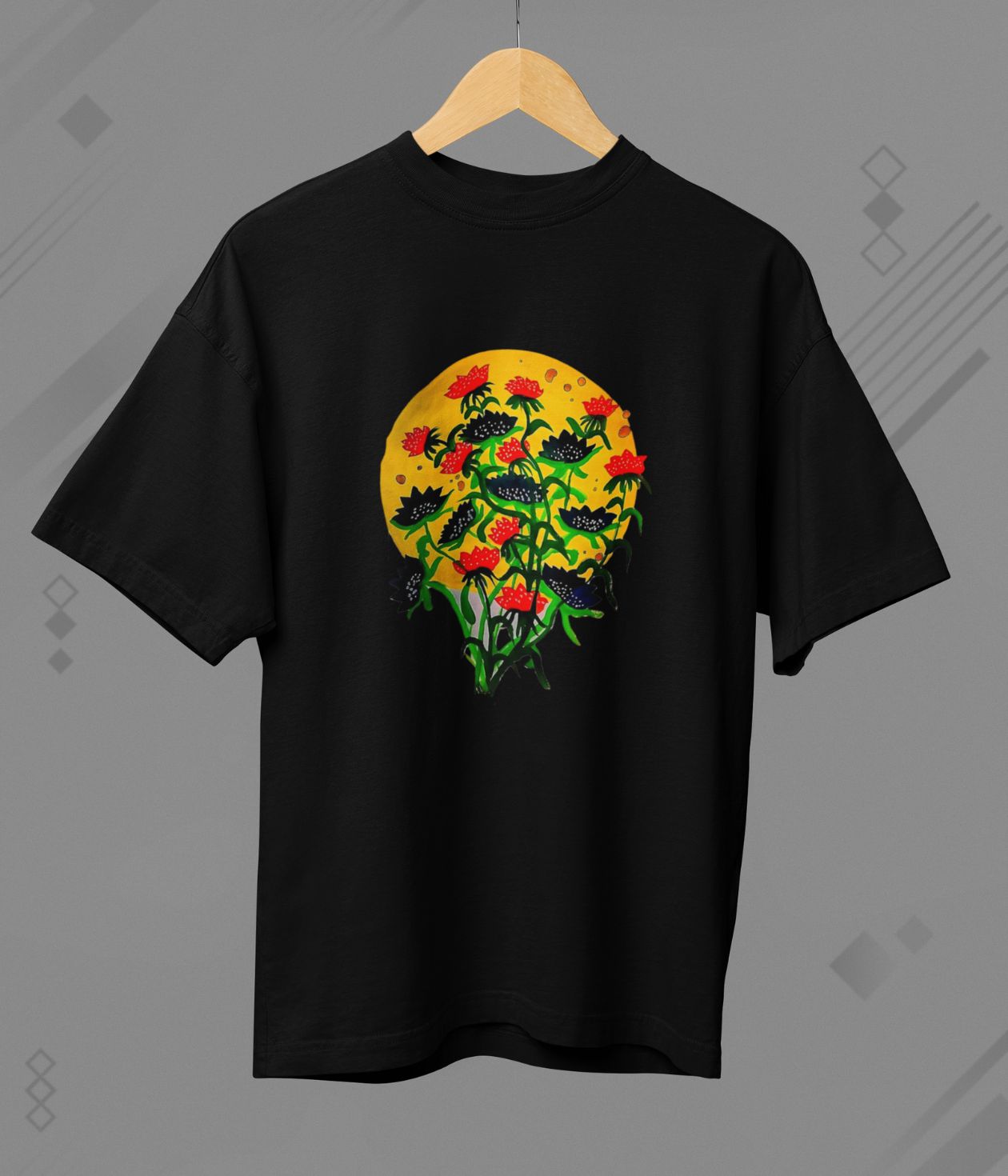 Floral Dusk - Terry Oversized T-Shirt - Dark