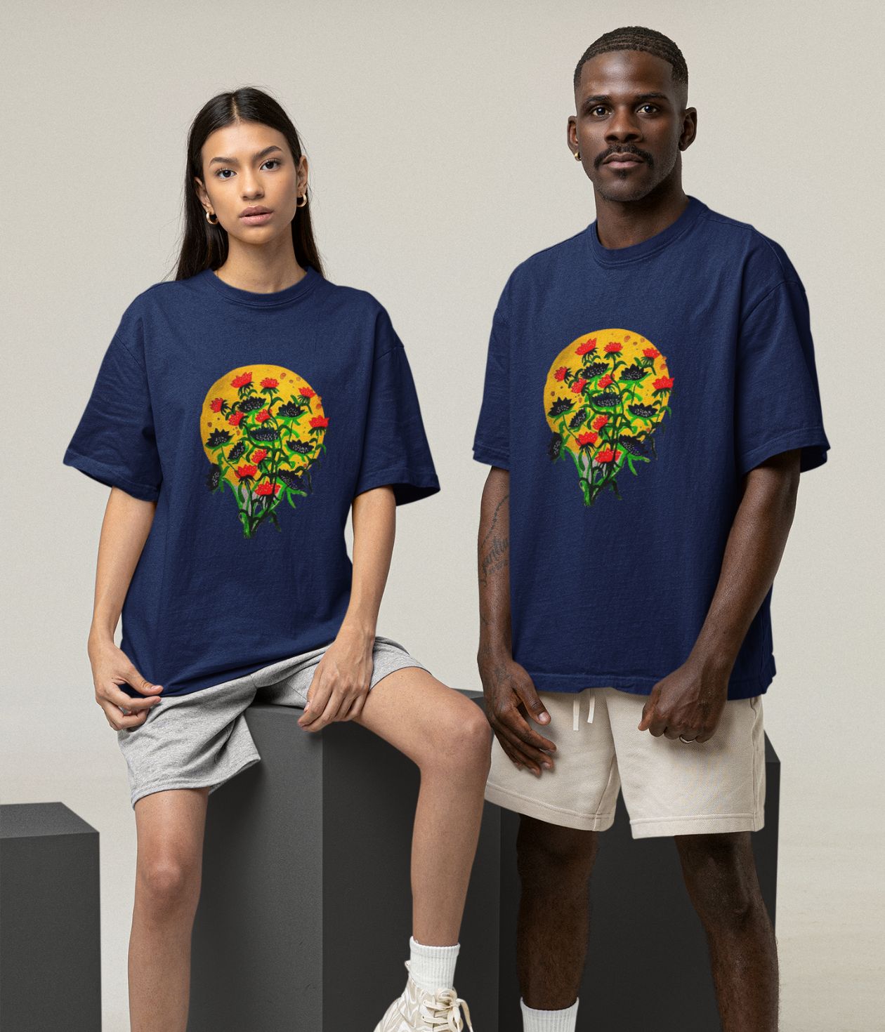Floral Dusk - Oversized Classic T-Shirt - Dark