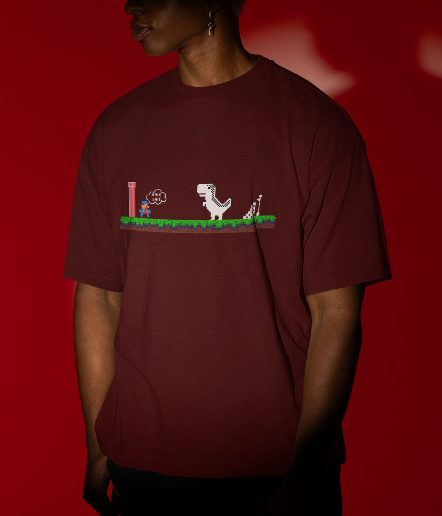 Mario Meets Dino - Terry Oversized T-Shirt - Dark