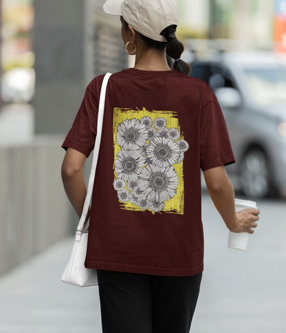 Sunflower Smiles - Terry Oversized T-Shirt - Dark