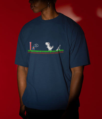 Mario Meets Dino - Terry Oversized T-Shirt - Dark