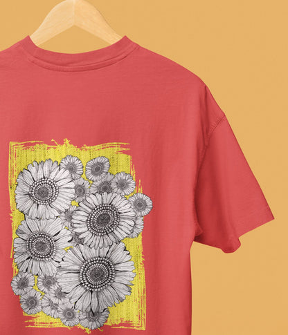 Sunflower Smiles - Oversized Classic T-Shirt - Back - aiink