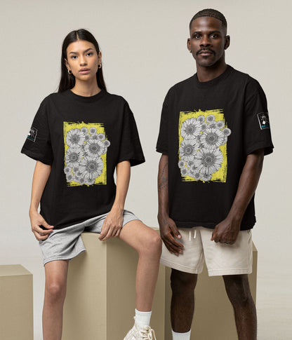 Sunflower Smiles - Unisex Oversized Classic T-Shirt - Dark - aiink