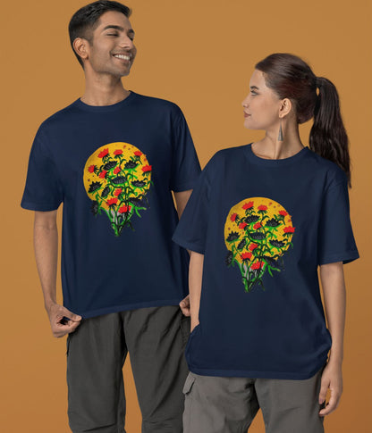 Floral Dusk - Terry Oversized T-Shirt - Dark
