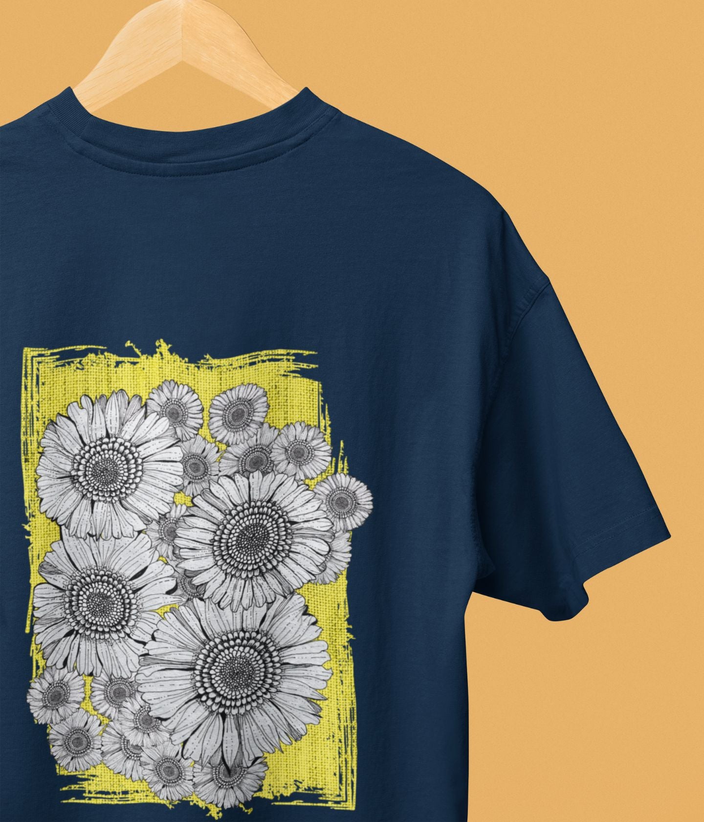 Sunflower Smiles - Oversized Classic T-Shirt - Dark - Back - aiink