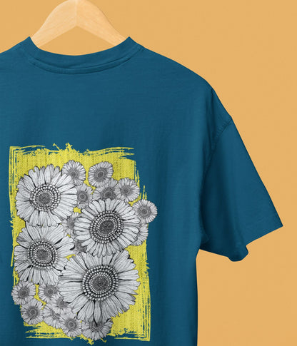 Sunflower Smiles - Oversized Classic T-Shirt - Dark - Back - aiink