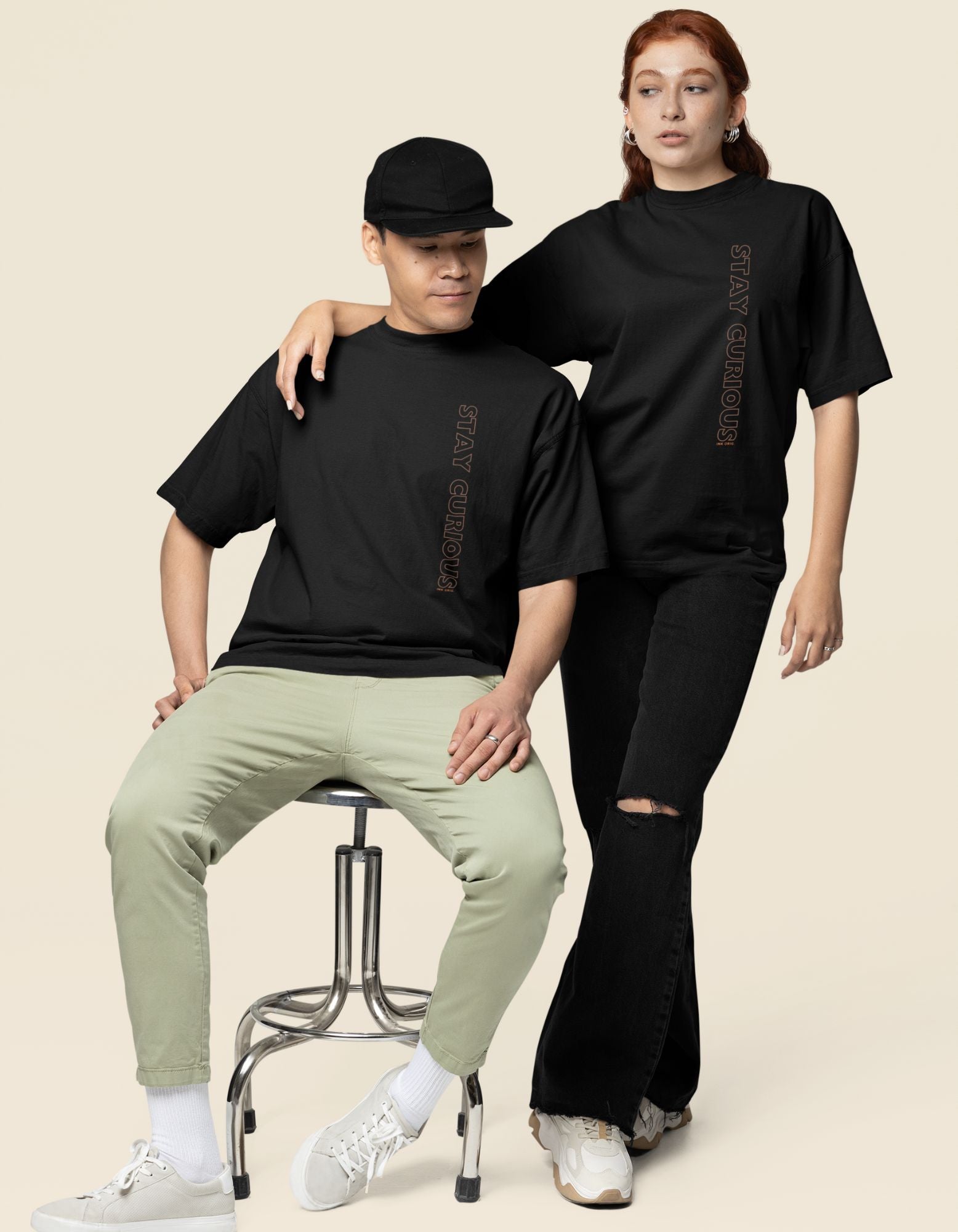 Stay Curious - Terry Oversized T-Shirt - Dark - aiink