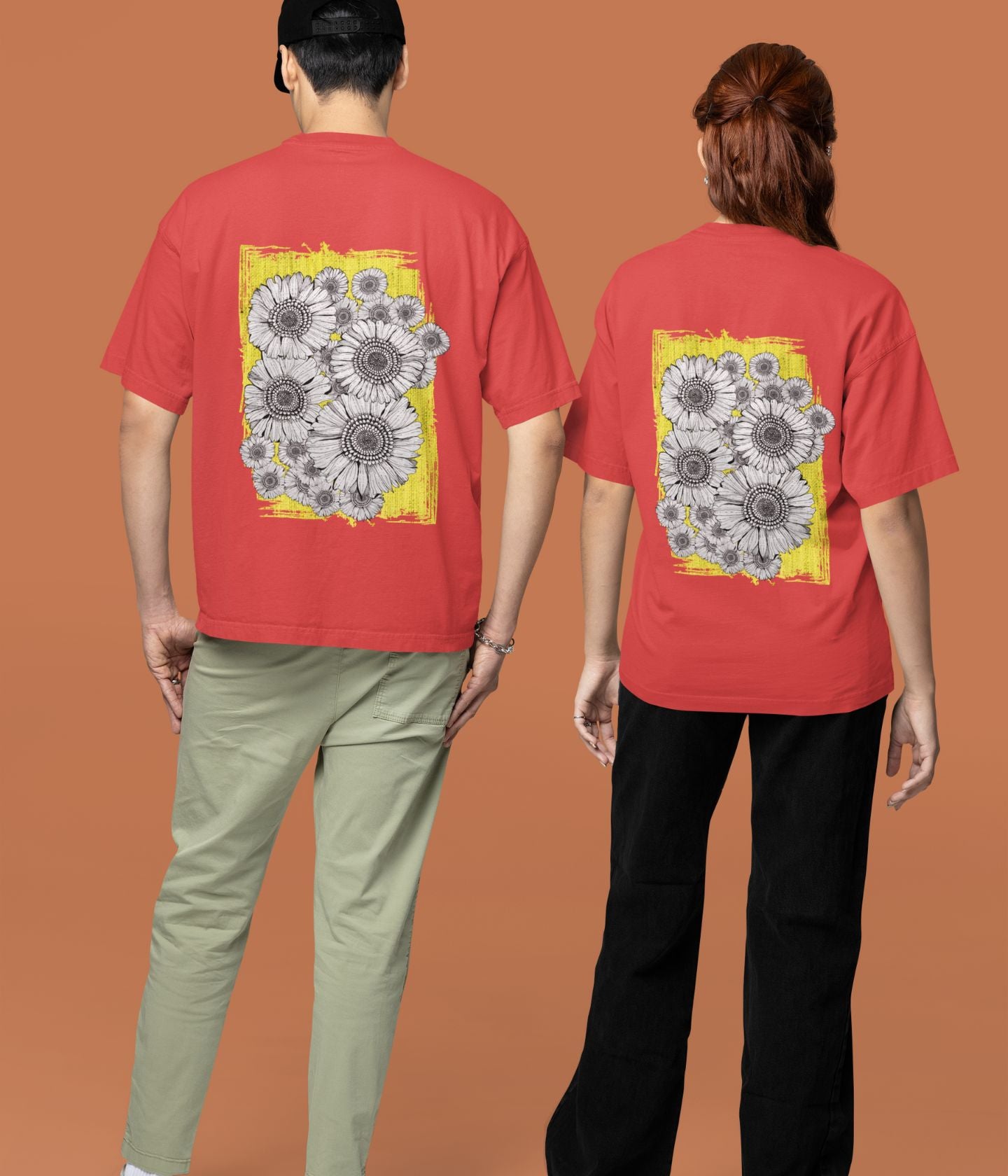 Sunflower Smiles - Oversized Classic T-Shirt - Back - aiink