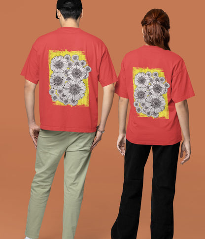 Sunflower Smiles - Oversized Classic T-Shirt - Back - aiink