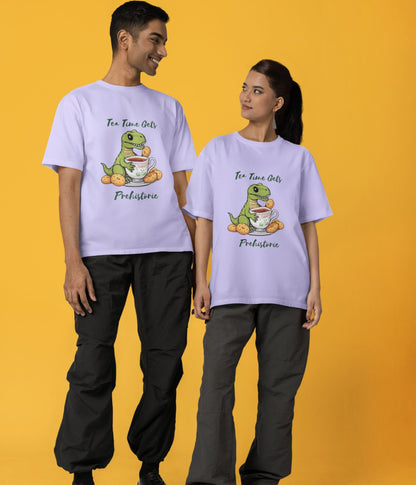 Tea Time Gets Prehistoric - Terry Oversized T-Shirt