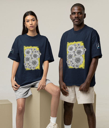 Sunflower Smiles - Unisex Oversized Classic T-Shirt - Dark - aiink