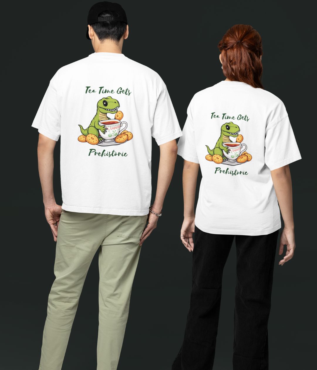 Tea Time Gets Prehistoric - Oversized Classic T-Shirt