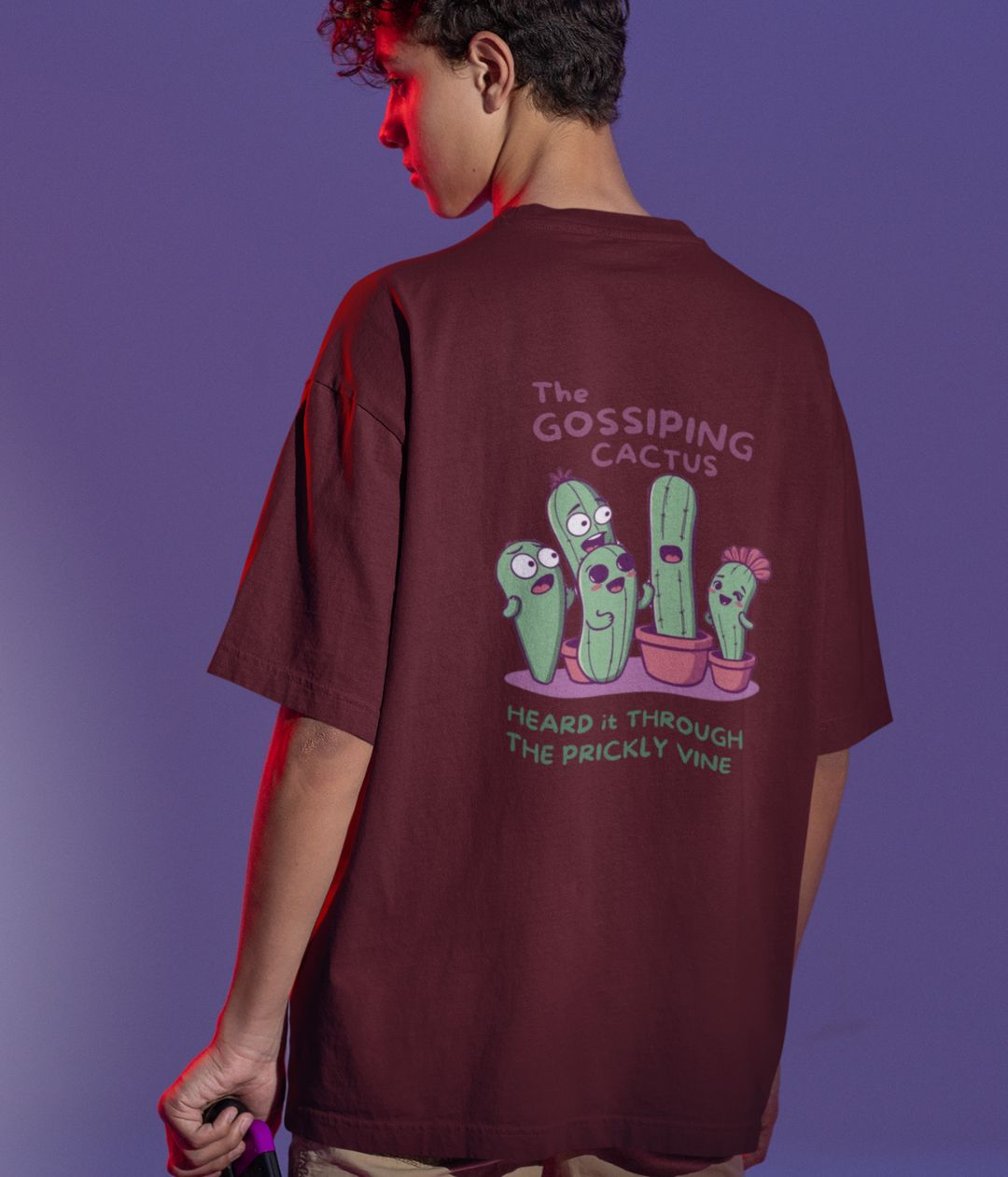 The Gossiping Cactus - Terry Oversized T-Shirt - Dark