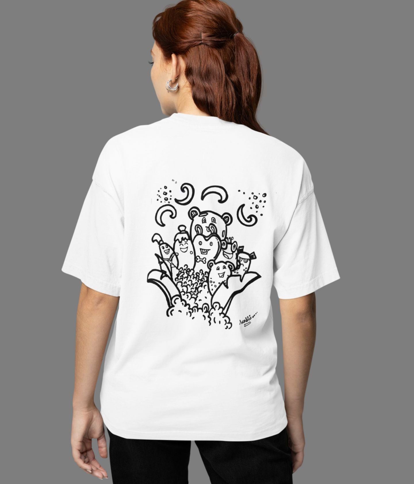 Cute Faces Doodle - Oversized Classic T-Shirt