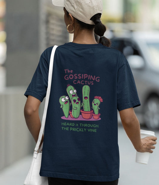 The Gossiping Cactus - Terry Oversized T-Shirt - Dark