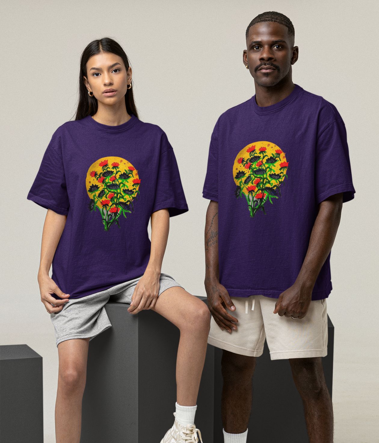 Floral Dusk - Oversized Classic T-Shirt - Dark