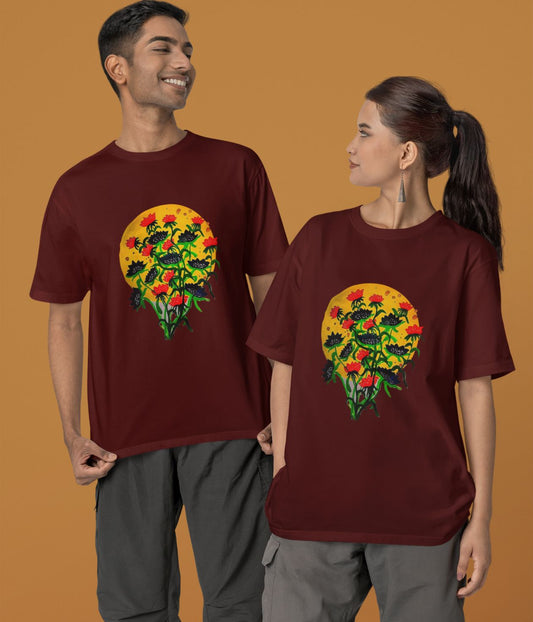 Floral Dusk - Terry Oversized T-Shirt - Dark