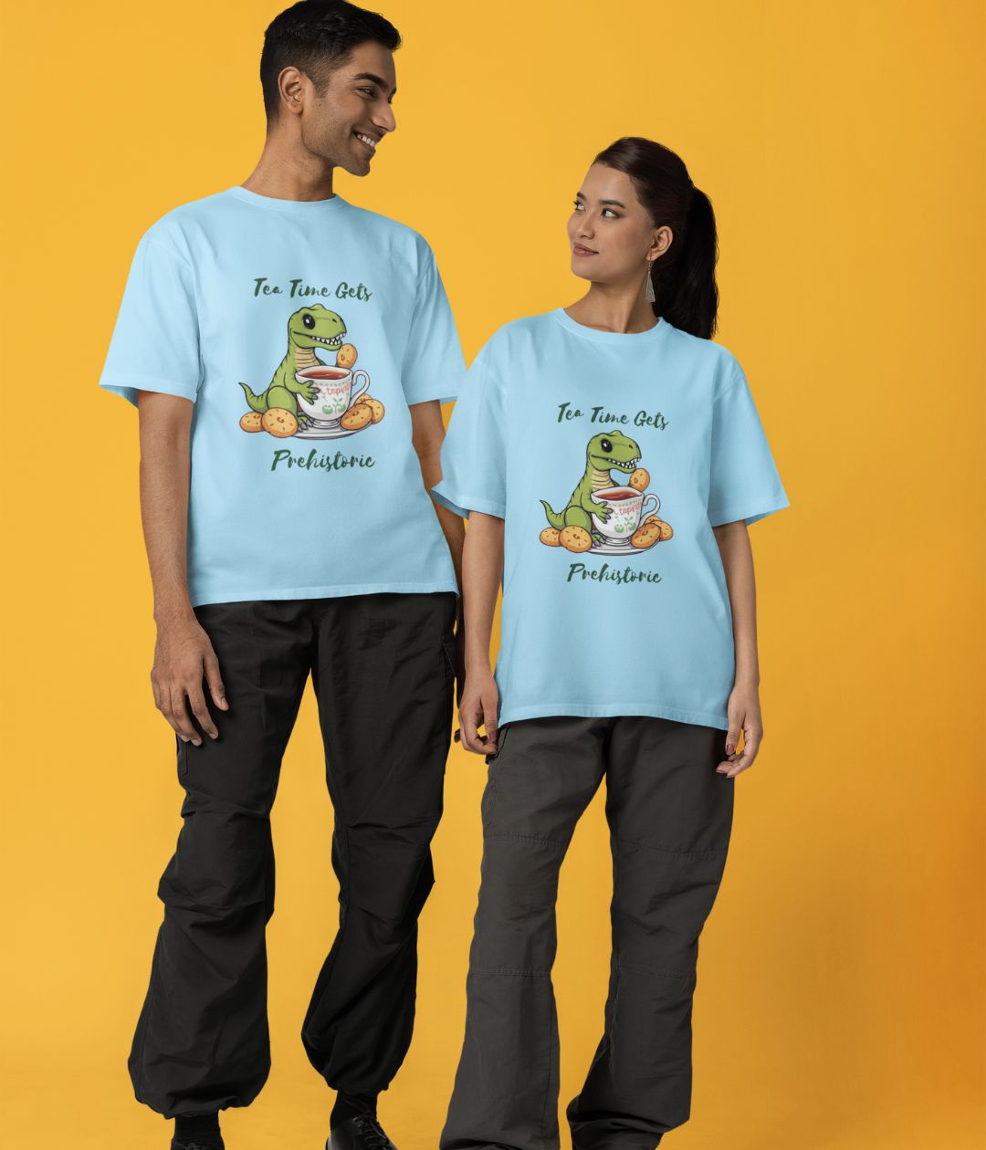 Tea Time Gets Prehistoric - Terry Oversized T-Shirt