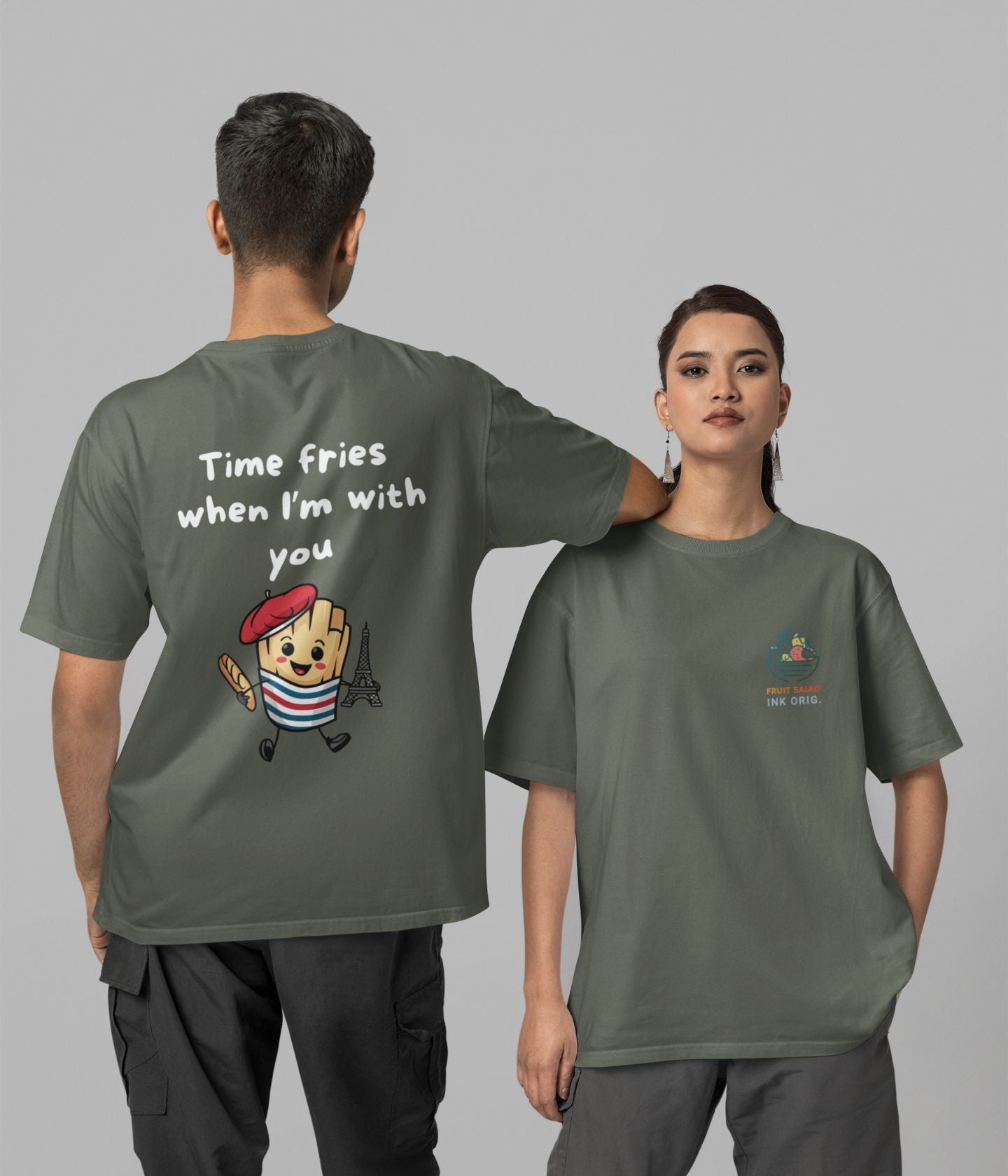 Time Fries - Unisex Oversized Classic T-Shirt - Dark - aiink