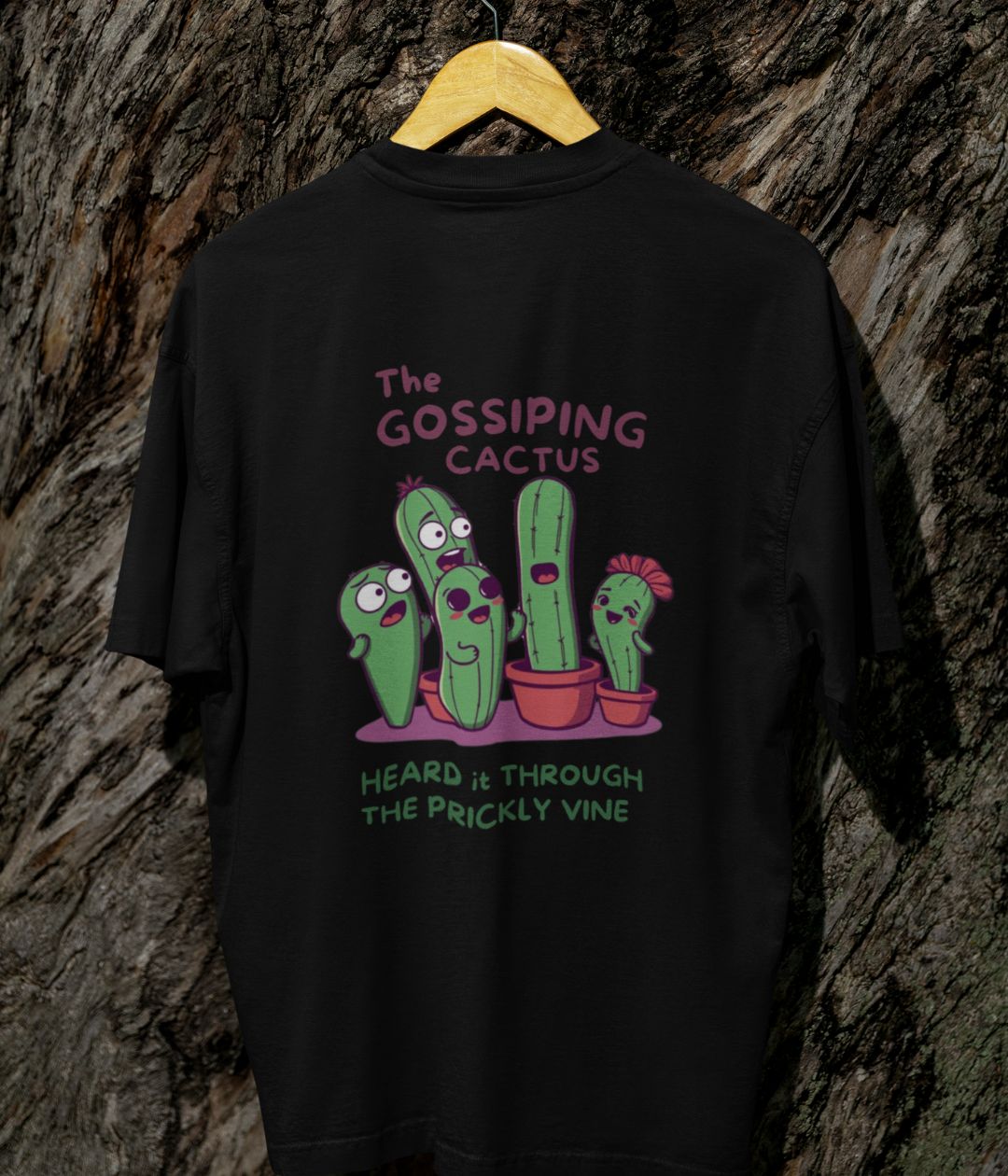 The Gossiping Cactus - Terry Oversized T-Shirt - Dark