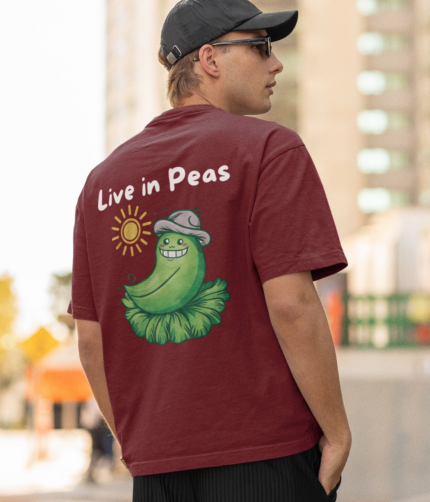 Live In Peas - Unisex Oversized Classic T-Shirt- Dark - aiink