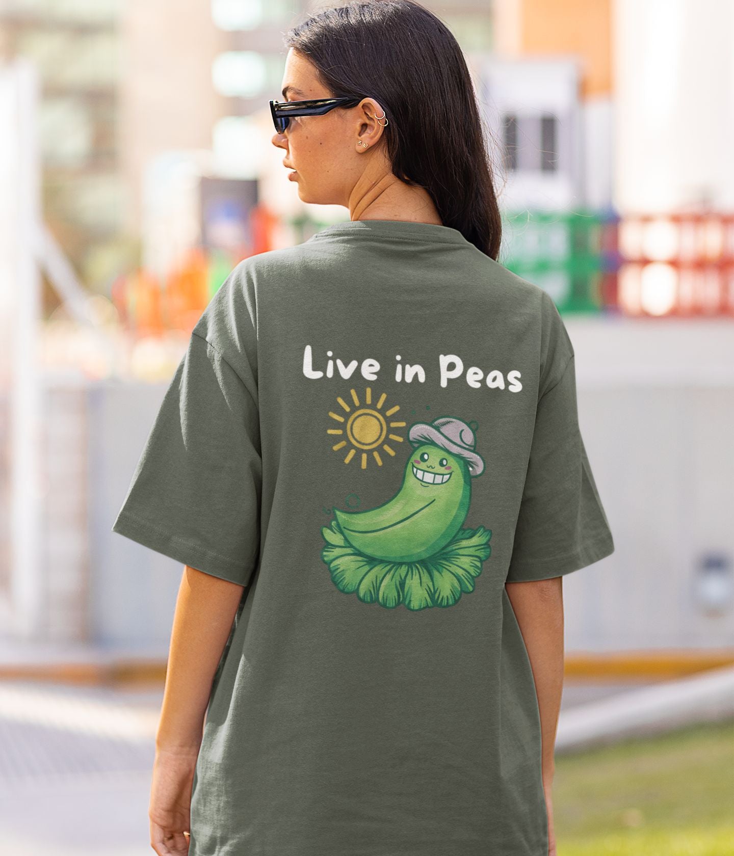 Live In Peas - Unisex Oversized Classic T-Shirt- Dark - aiink