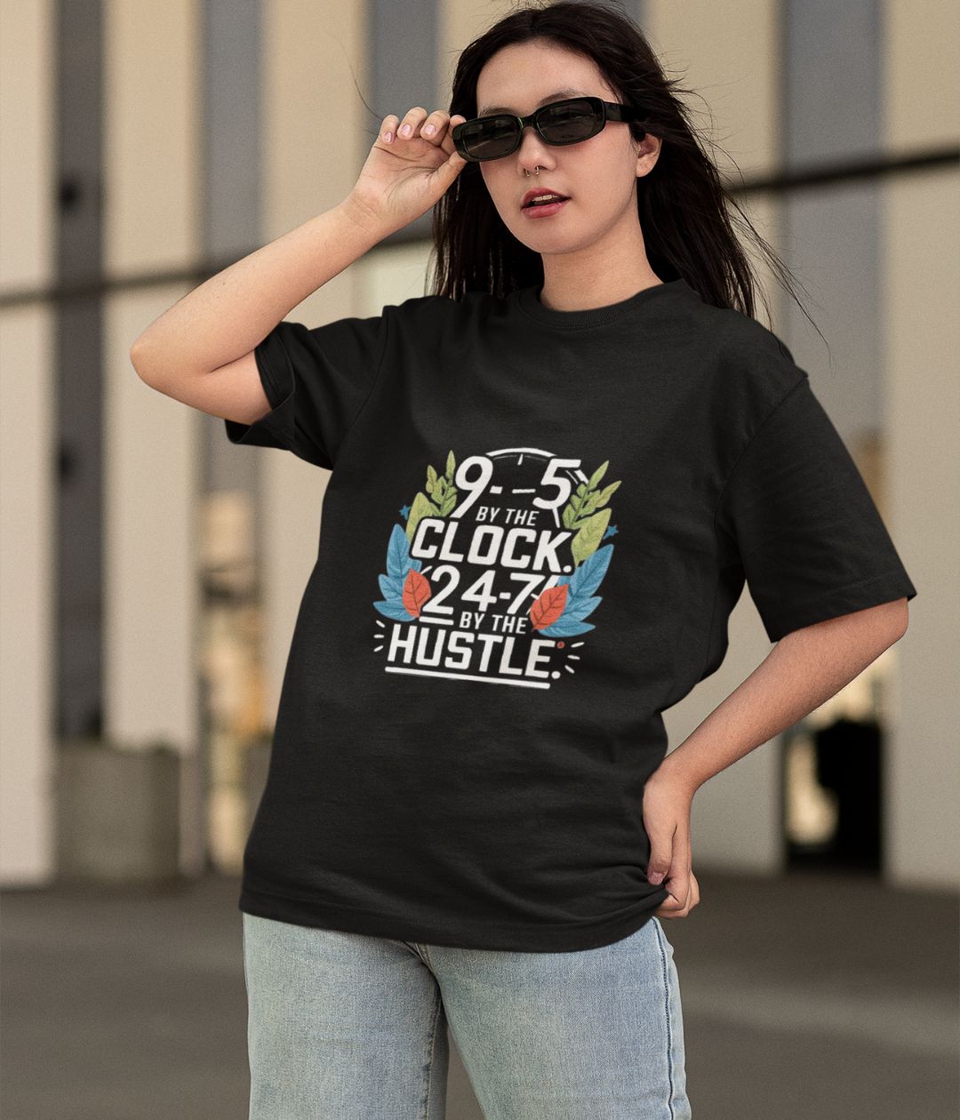 9-5 Hustle - Women's Terry Oversized T-Shirt Dark - aiink