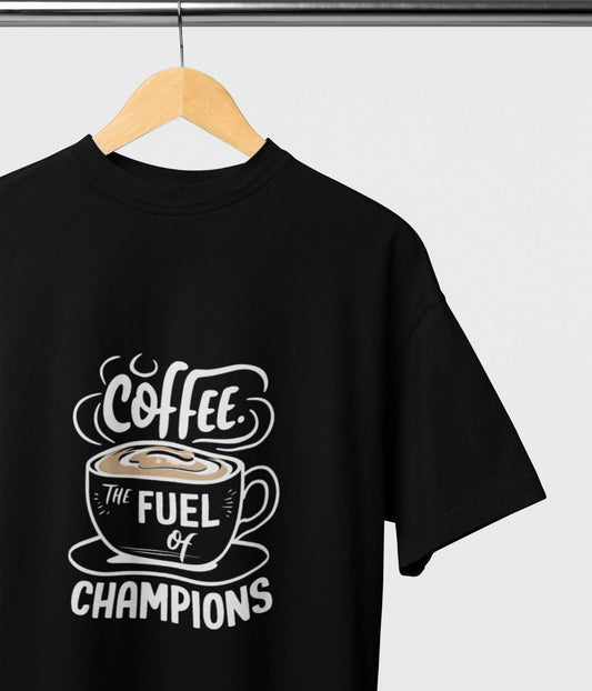 Coffee is a Fuel - Terry Cotton Oversized T-Shirt Black - aiink