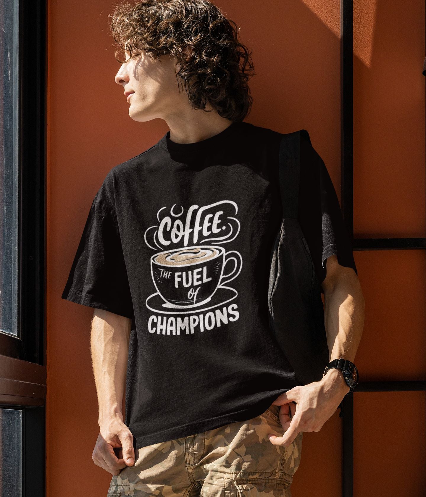 Coffee is a Fuel - Terry Cotton Oversized T-Shirt Black - aiink