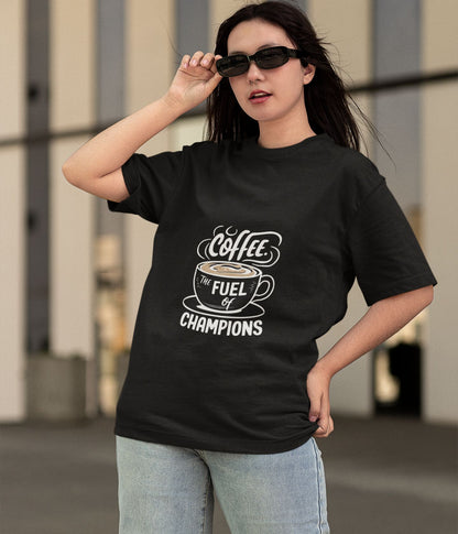 Coffee is a Fuel - Terry Cotton Oversized T-Shirt Black - aiink