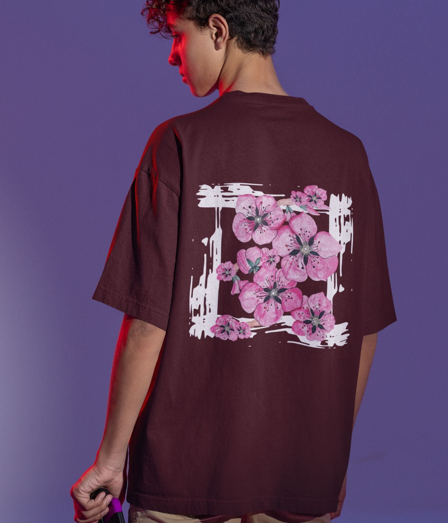 Flower Frame - Terry Oversized T-Shirt - Dark - aiink