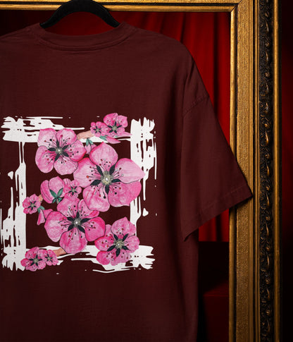 Flower Frame - Terry Oversized T-Shirt - Dark - aiink