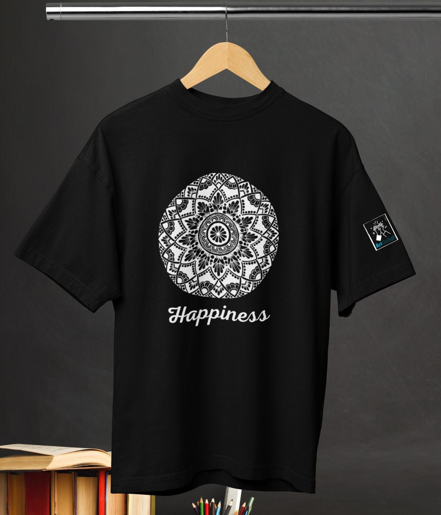 Happiness - Terry Oversized T-Shirt - Dark - aiink