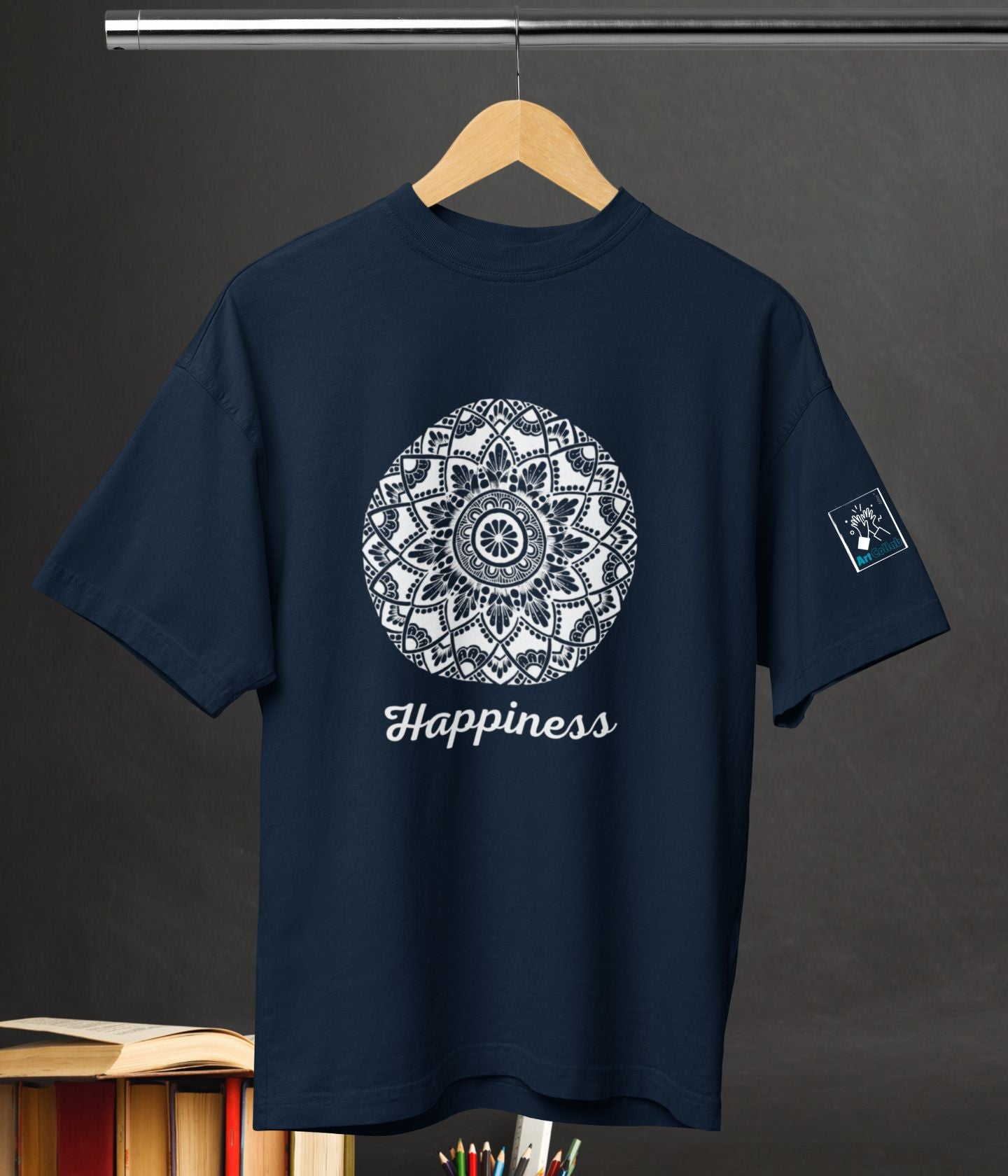 Happiness - Terry Oversized T-Shirt - Dark - aiink