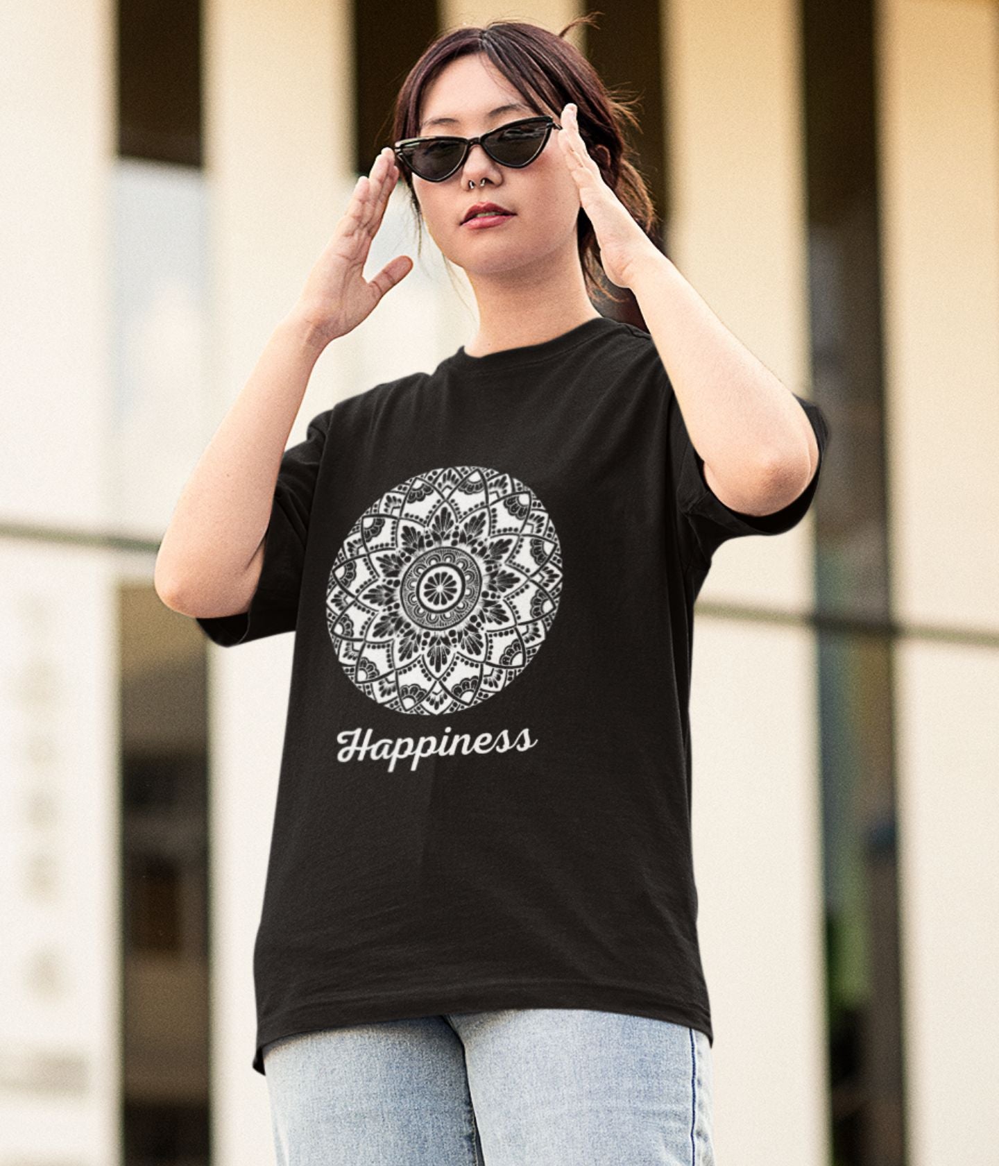 Happiness - Terry Oversized T-Shirt - Dark - aiink