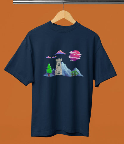 Lunar Castle - Terry Oversized T-Shirt - Dark Ai Ink™