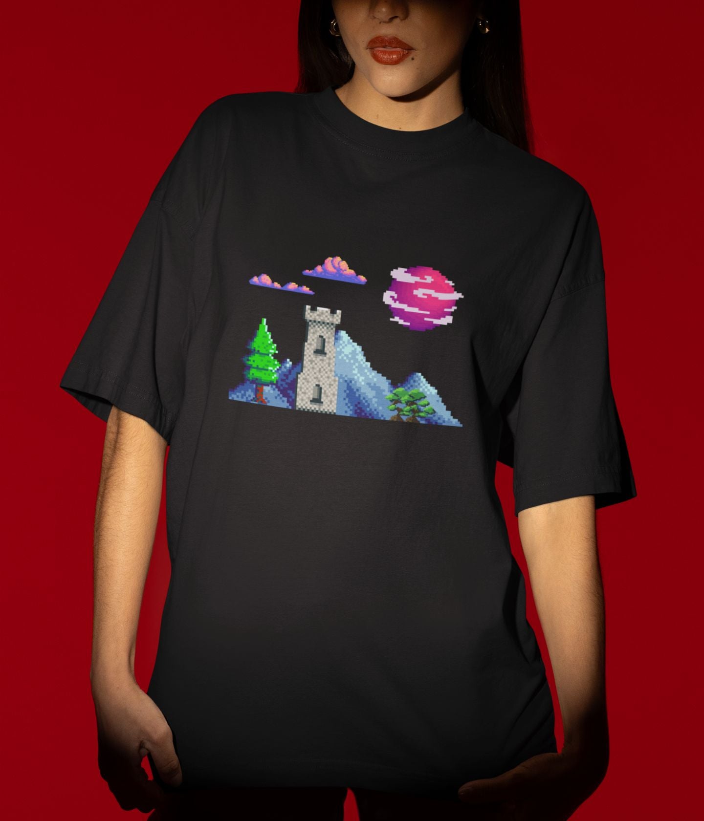 Lunar Castle - Terry Oversized T-Shirt - Dark Ai Ink™