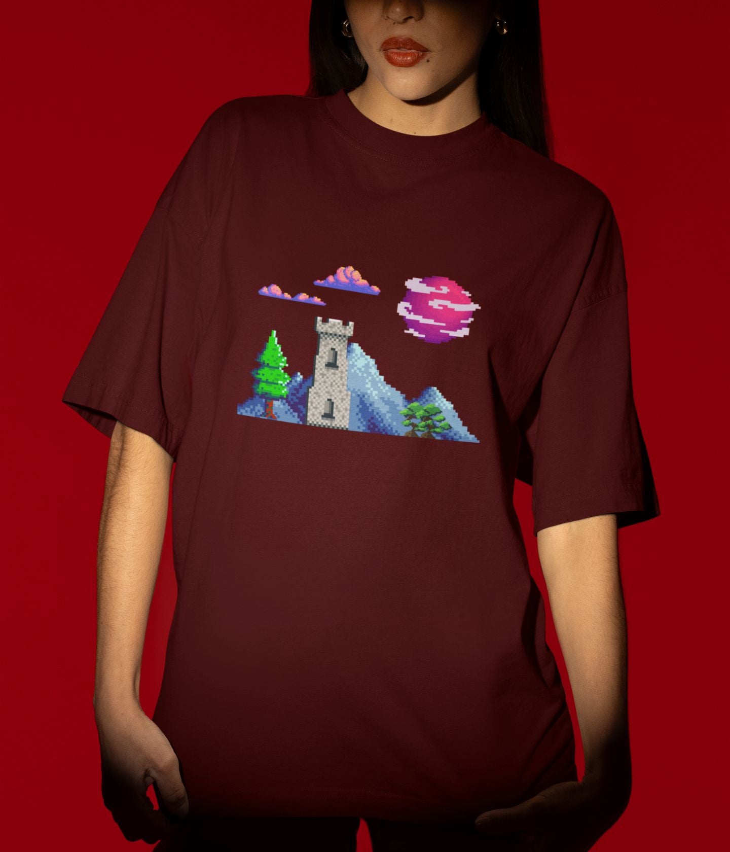 Lunar Castle - Terry Oversized T-Shirt - Dark Ai Ink™