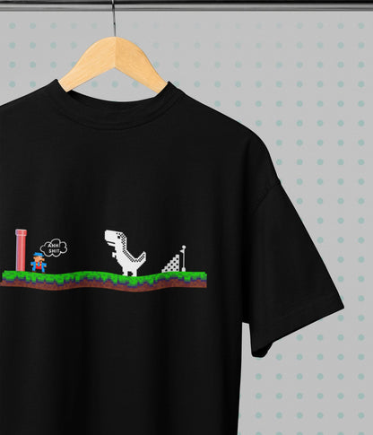 Mario Meets Dino - Oversized Classic T-Shirt - Dark Ai Ink™