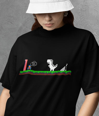 Mario Meets Dino - Oversized Classic T-Shirt - Dark Ai Ink™