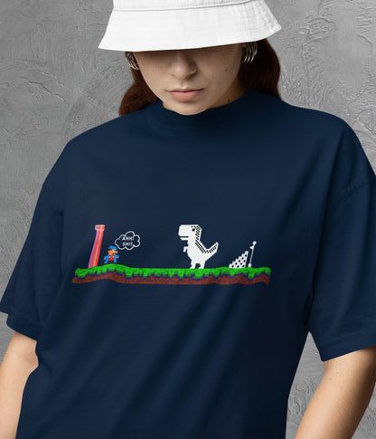 Mario Meets Dino - Oversized Classic T-Shirt - Dark Ai Ink™