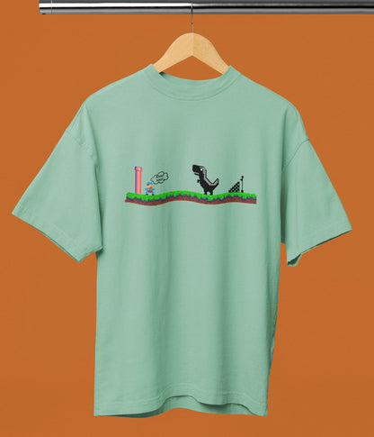 Mario Meets Dino - Terry Oversized T-Shirt Ai Ink™