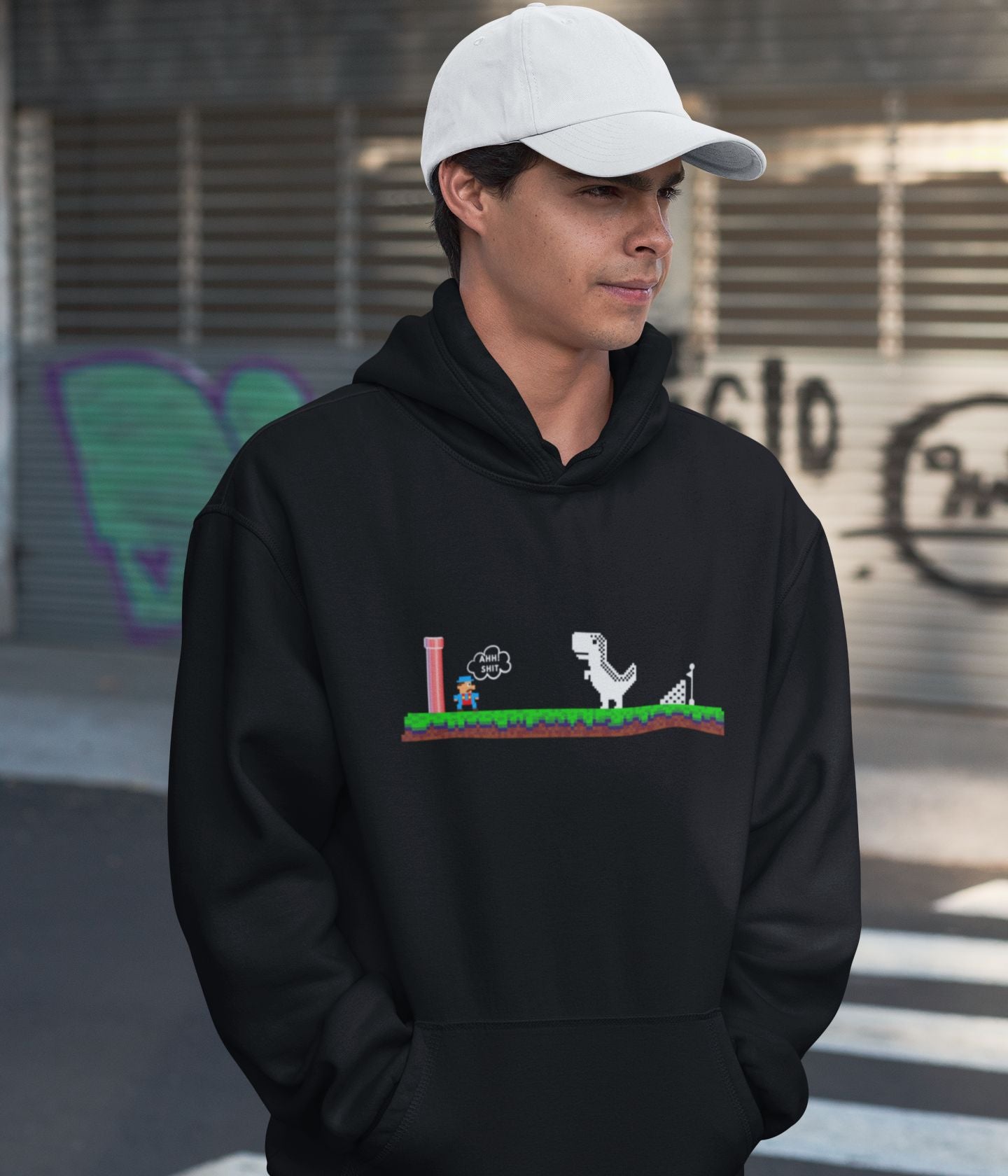 Mario Meets Dino - Unisex Hoodie - Dark Ai Ink™