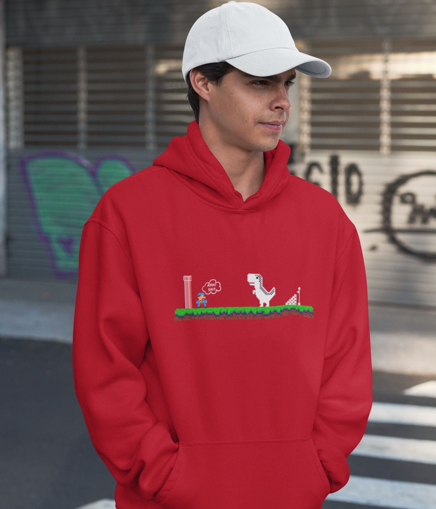 Mario Meets Dino - Unisex Hoodie - Dark Ai Ink™