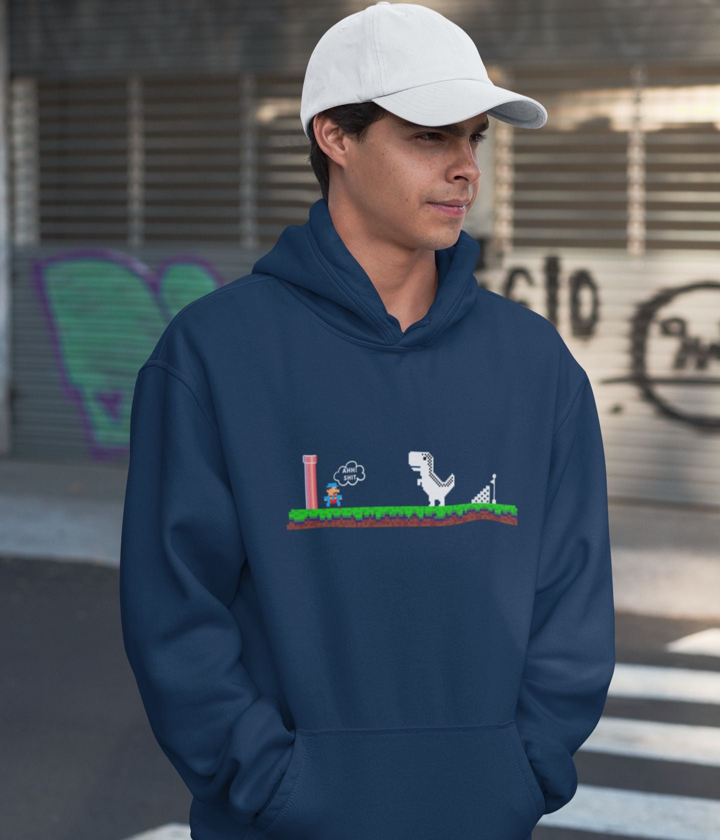 Mario Meets Dino - Unisex Hoodie - Dark Ai Ink™