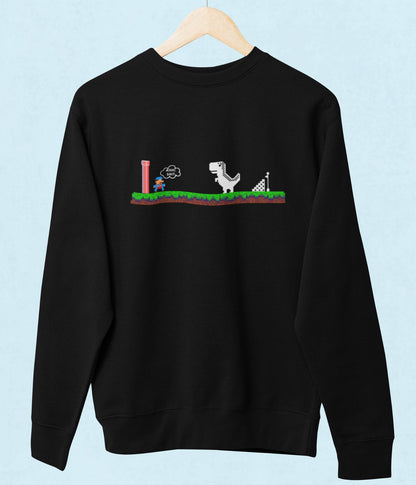 Mario Meets Dino - Unisex Sweatshirt - Dark Ai Ink™