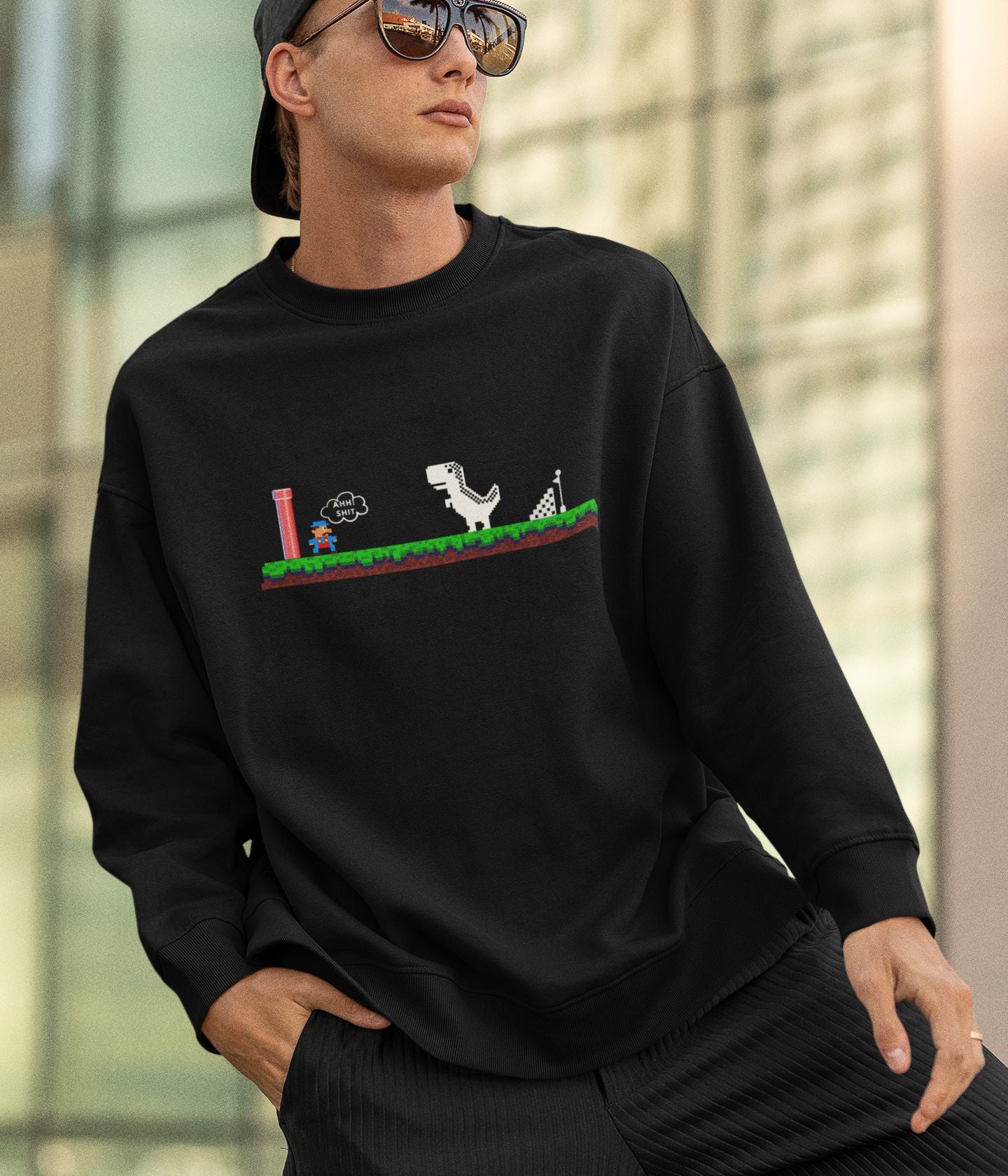 Mario Meets Dino - Unisex Sweatshirt - Dark Ai Ink™