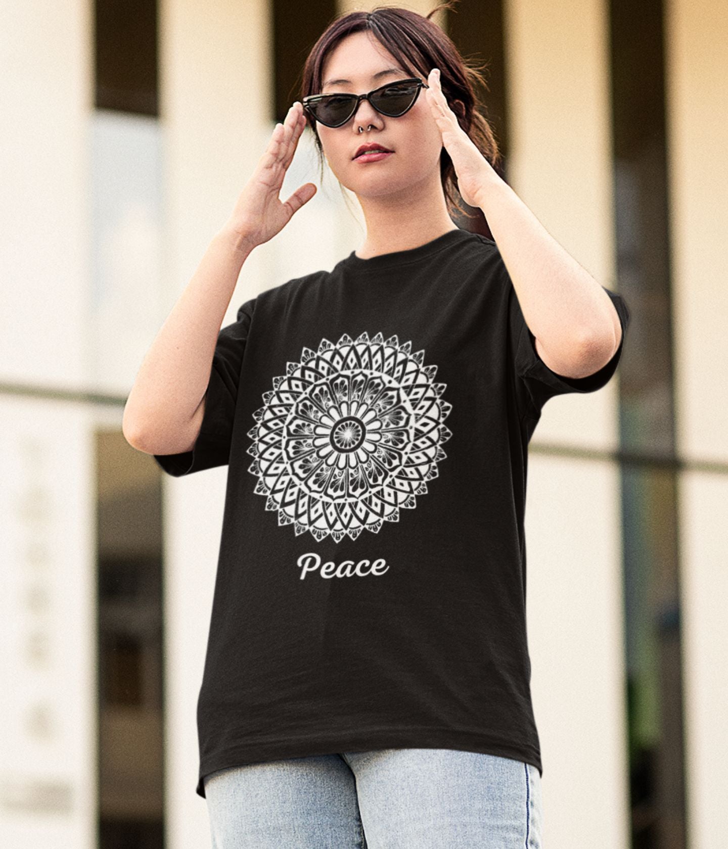 Peace - Terry Oversized T-Shirt - Dark - aiink